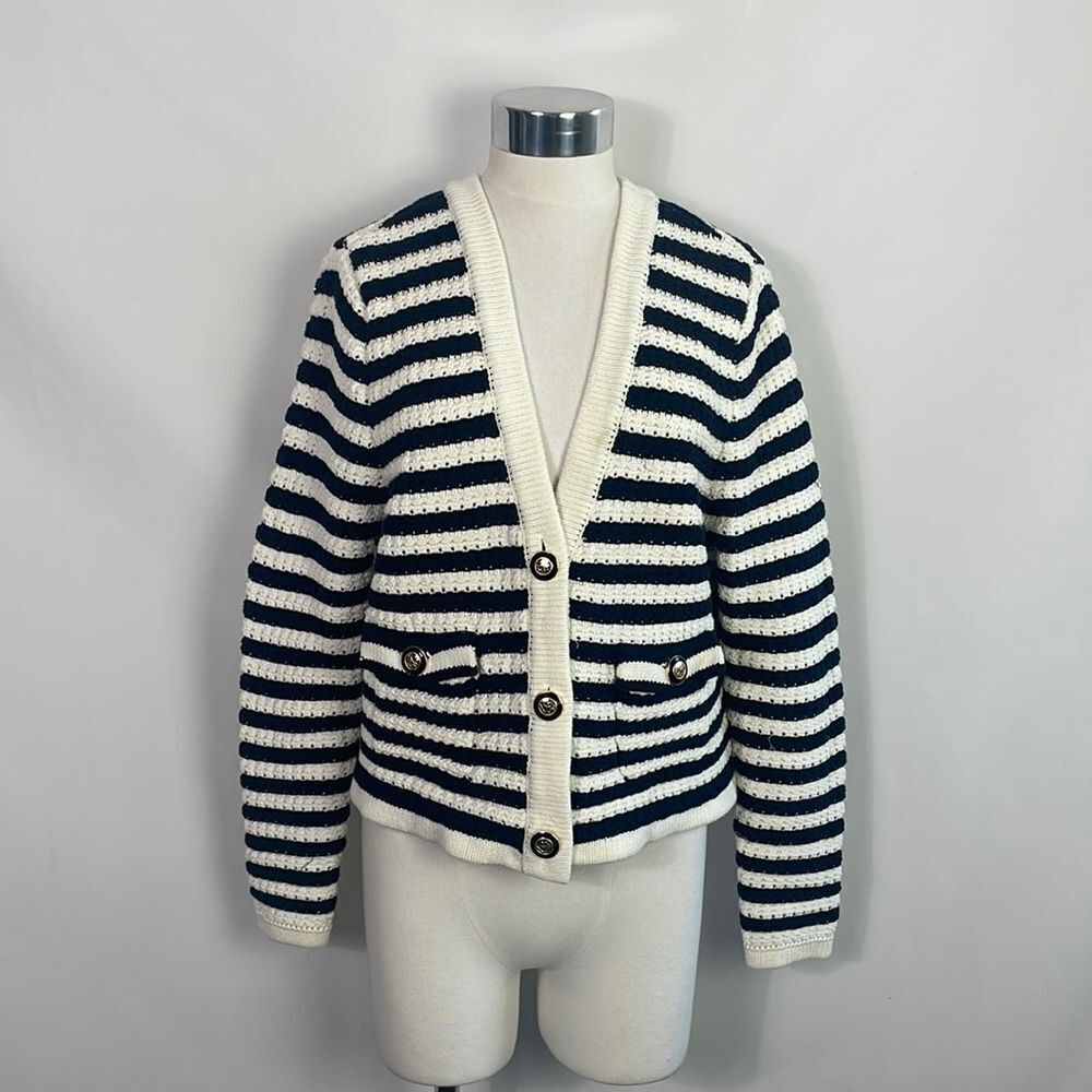 Na&sh Navy White Striped Cardigan
